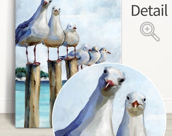 Seagull Wall Art White Blue Painting Canvas Prints Birds Beach