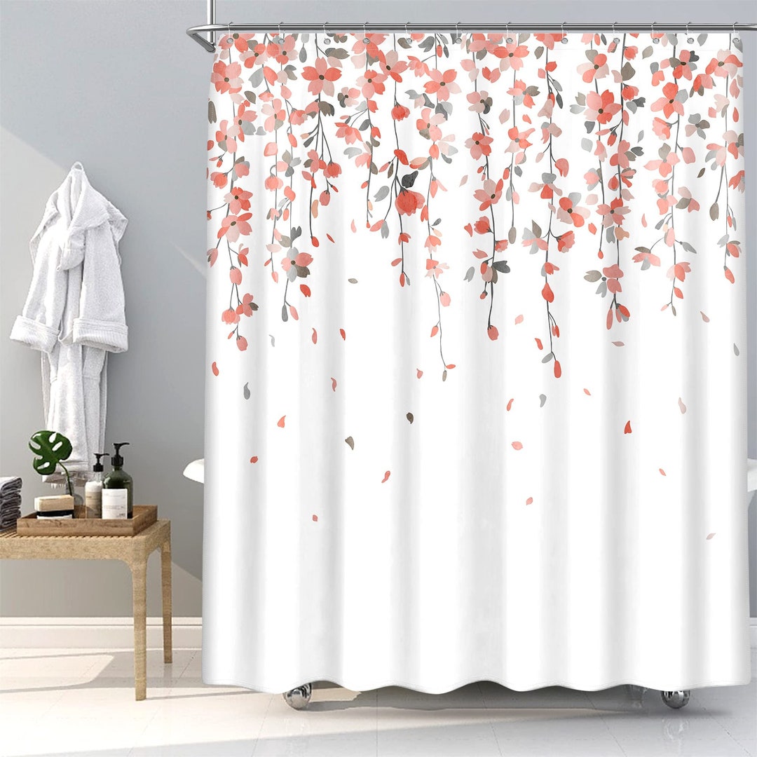 Blush Shower Curtain Pink Blossom Flower Botanical Fabric Etsy UK
