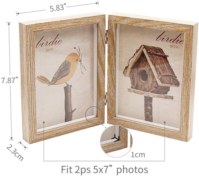 Double Picture Frame 5x7 Light Brown Wooden Hinged Photo Etsy