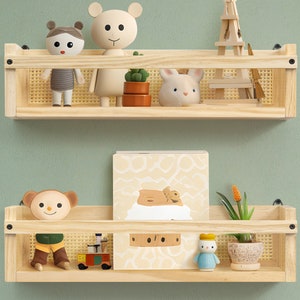 birola Nursery Shelves Set of 3,Wood Nursery Book Shelves for Wall,Book  Shelf Organizer for Kids,Wall Bookshelves for Kids(Nature)
