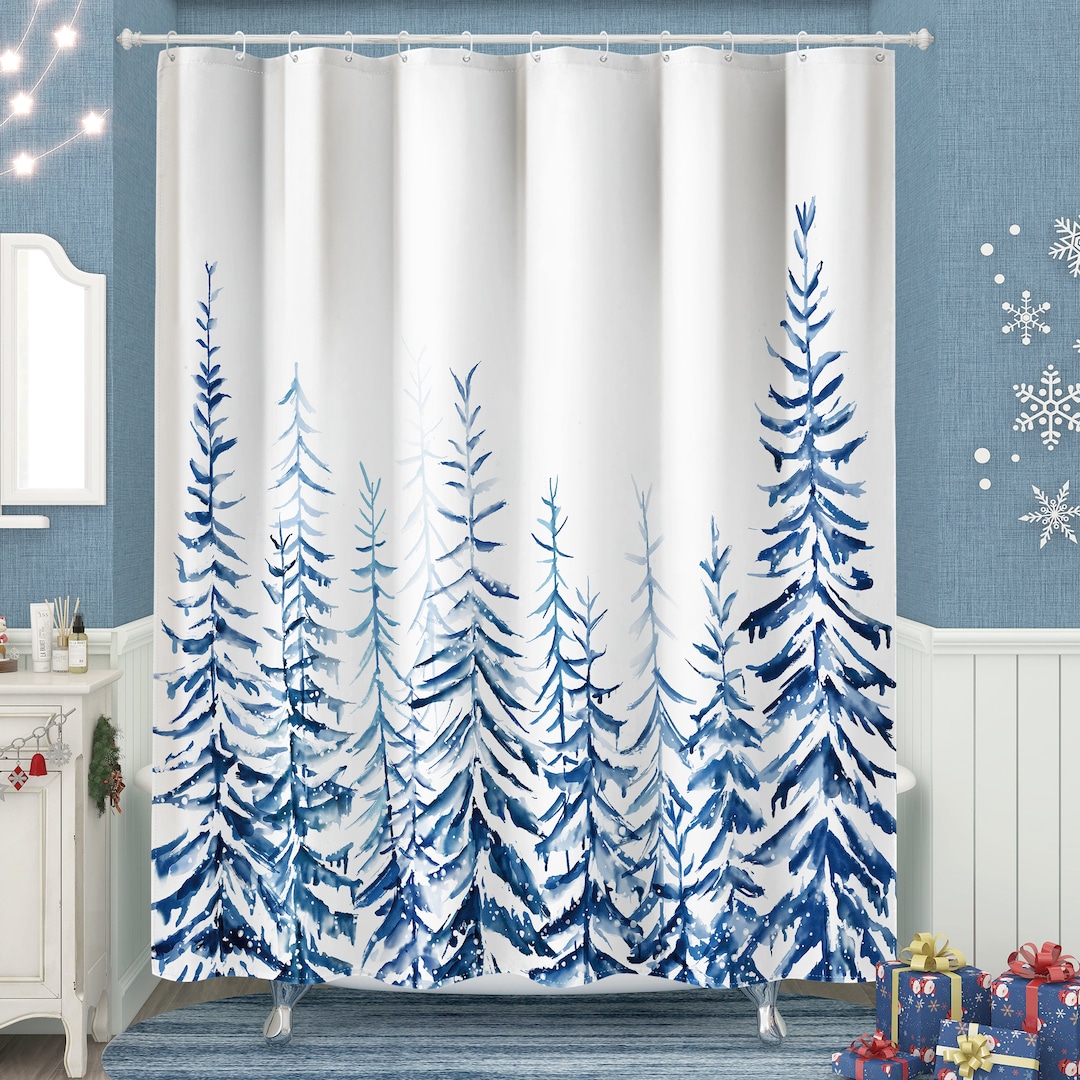SUMGAR Christmas Trees Shower Curtain for Bathroom, Blue / Green and