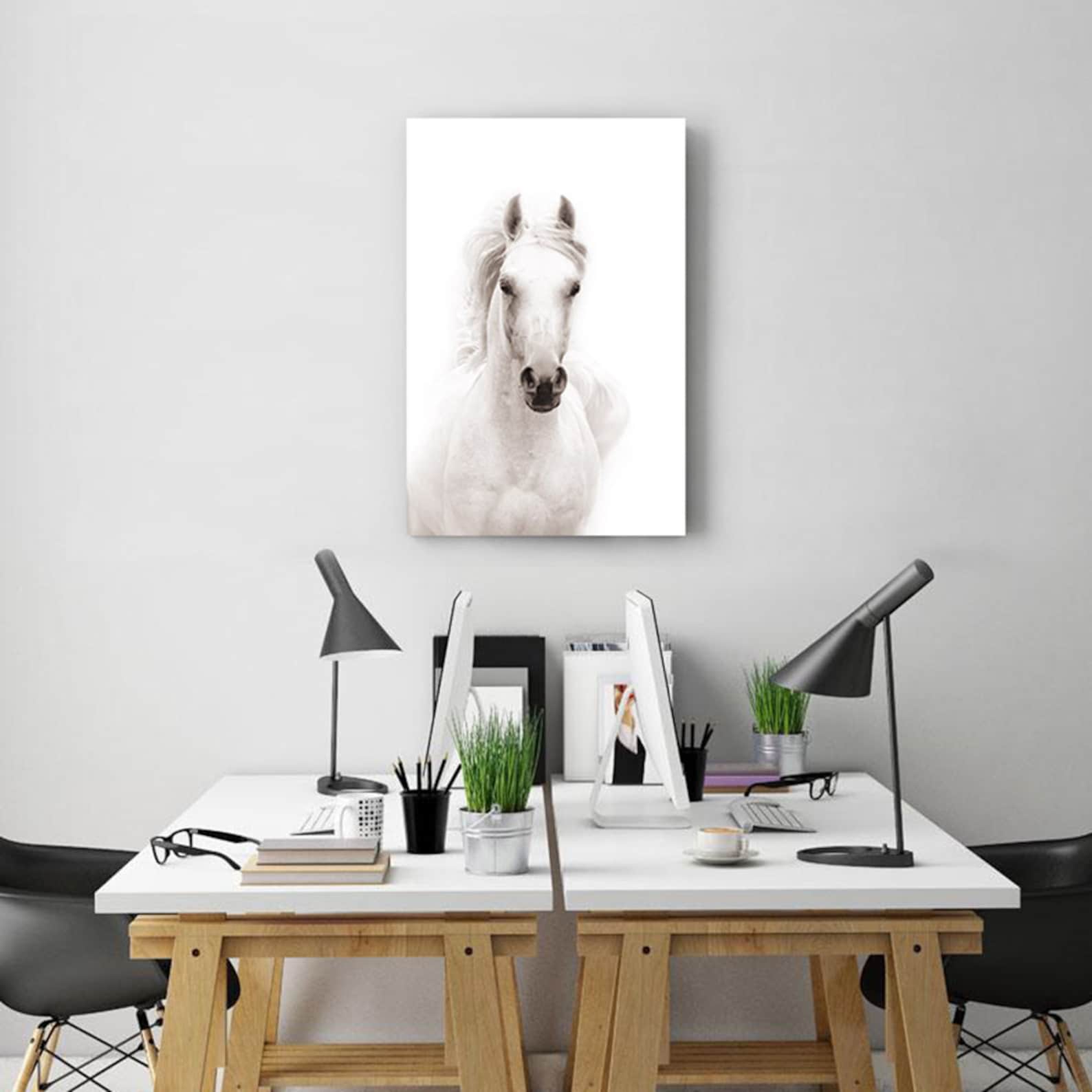 Sumgar White Horse Framed Wall Art Black and White Canvas Etsy