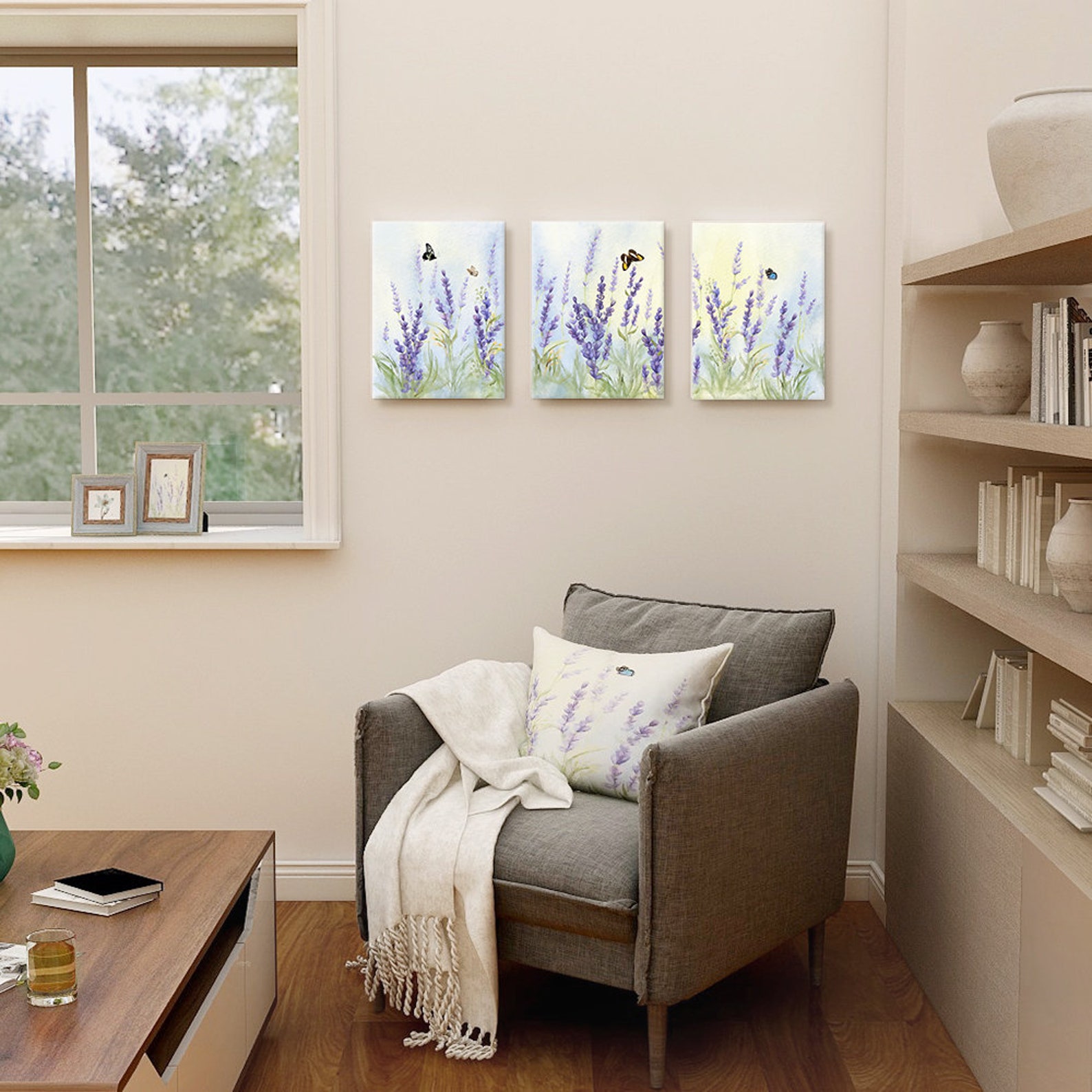 Lavender Framed Wall Art Set of 3Purple Floral Artwork Etsy