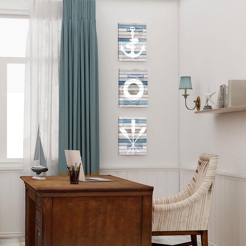 Nautical Nursery Wall Art Canvaswhite and Blue Bathroom Wall Etsy