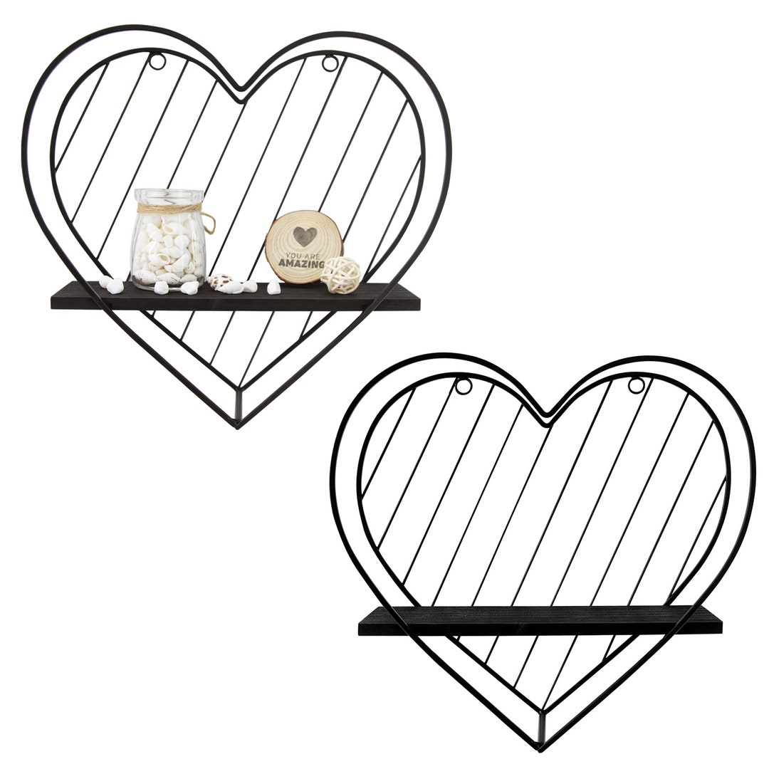 Black Wall Shelves Metal Floating Shelves Set of 2 Heart Etsy