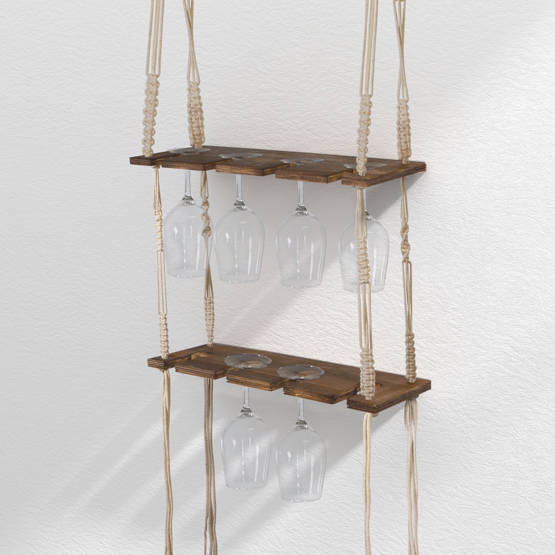 Wood Wine Rack Shelves, Wall Mounted Wood Rustic Shelf for 8 Stamware