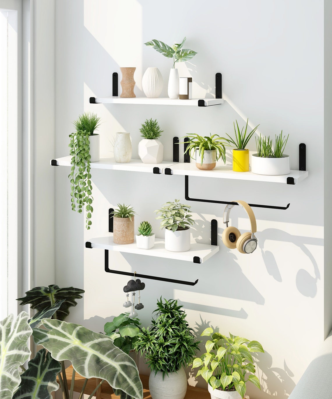 White Floating Shelves With Towel Holder Modern Wall Mounted Etsy