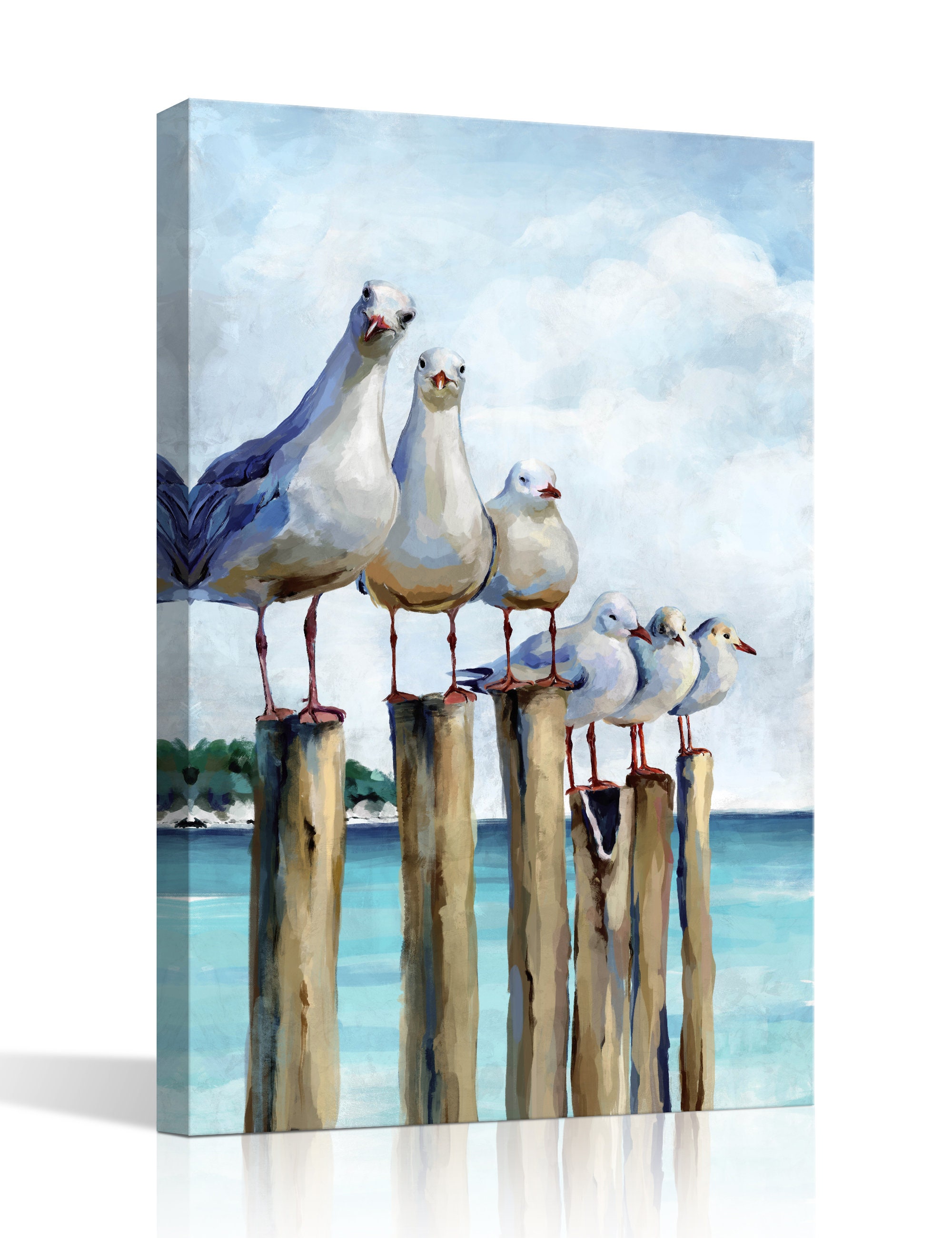 Seagull Wall Art White Blue Painting Canvas Prints Birds Beach
