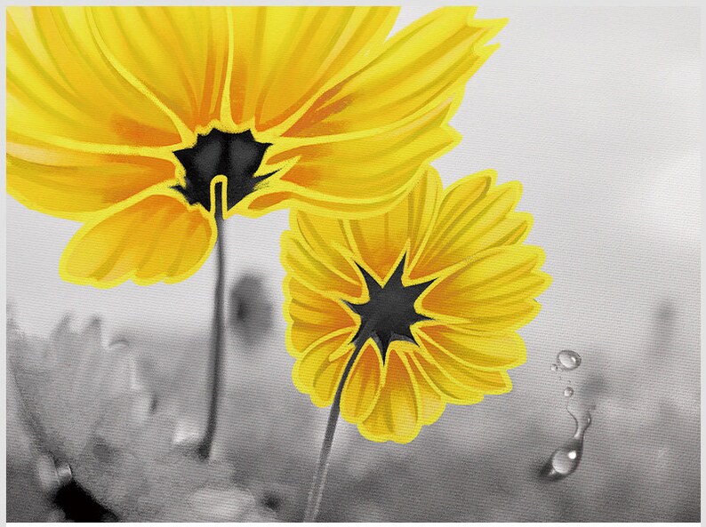 Yellow Gray Bathroom Decor Prints Daisy Flower Wall Art Set Etsy