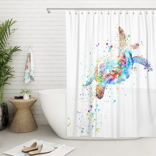 3D Ocean Sea Turtle Shower Curtain Waterproof Modern Fabric Etsy