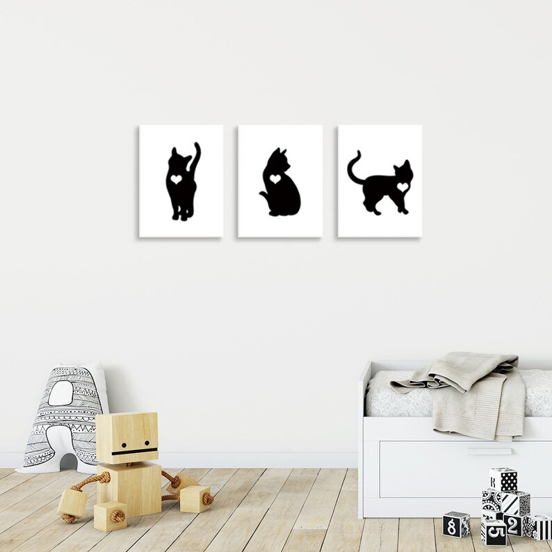 Sumgar Animal Canvas Wall Art Black Cat Painting Framed Simple Etsy