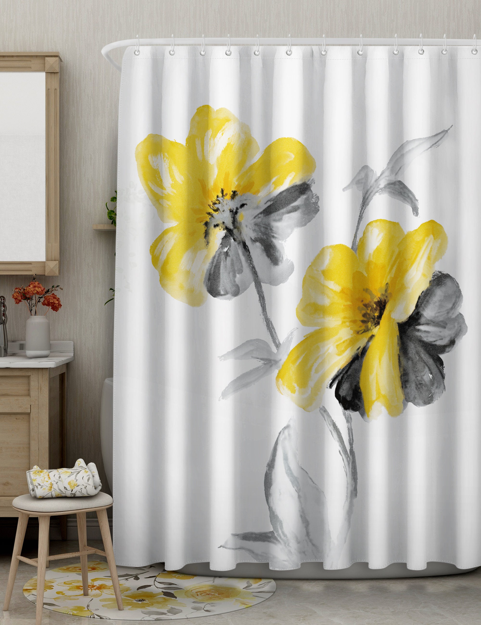 Sumgar Yellow Shower Curtain Gray Shower Curtains for Bathroom Etsy