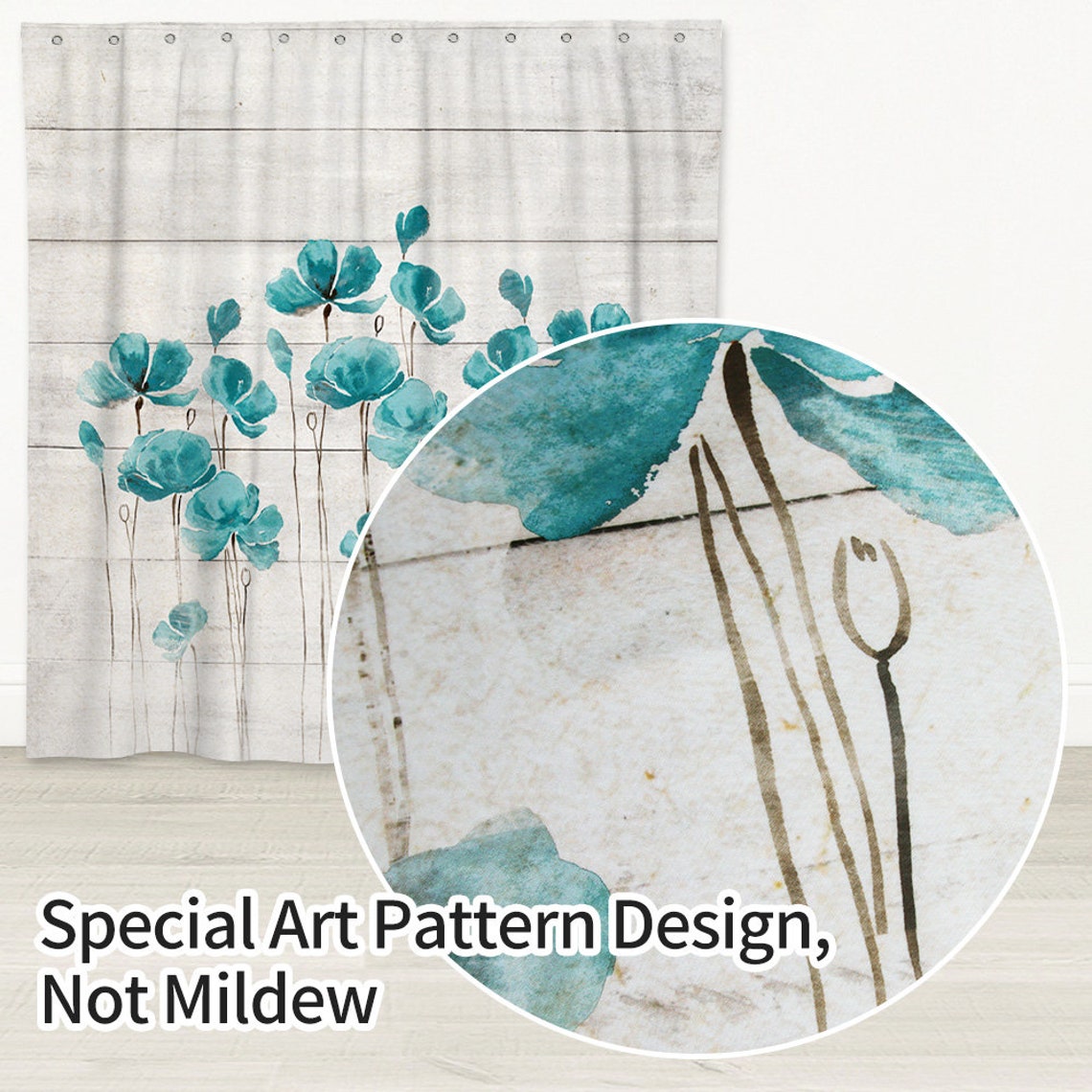 Teal Flower Fabric Shower Curtain Christmas Sping Funny Etsy