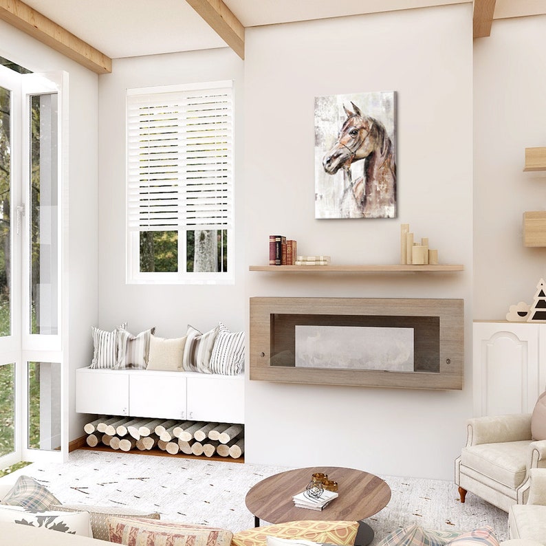 Sumgar White Horse Framed Wall Art Black and White Canvas Etsy