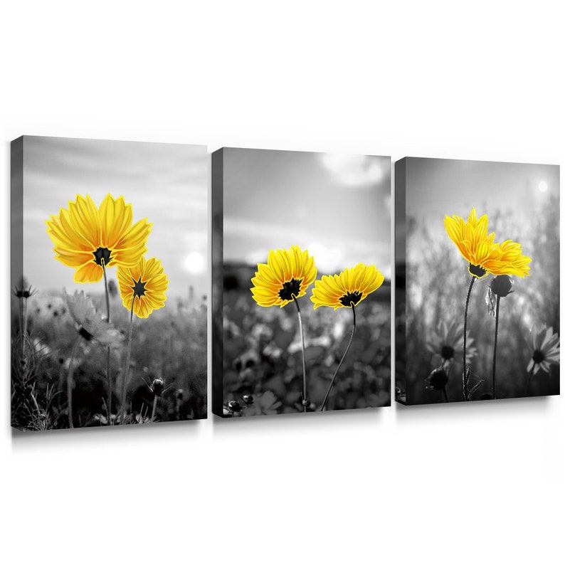 Sumgar Yellow Gray Bathroom Decor Prints Daisy Flower Wall Etsy
