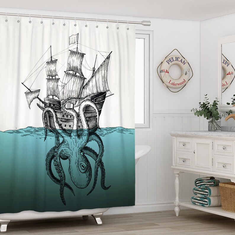 Sivapleso Octopus Bathroom Shower Curtain Colorful Turtle Etsy