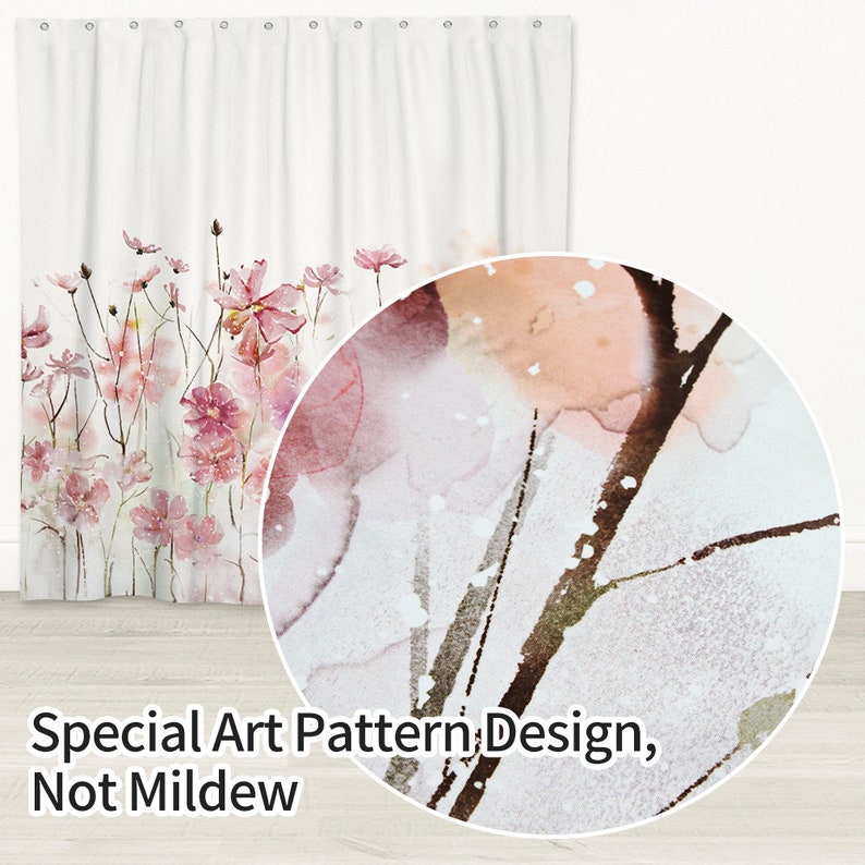 Sumgar Pink Floral Fabric Shower Curtain Spring Farmhouse Etsy