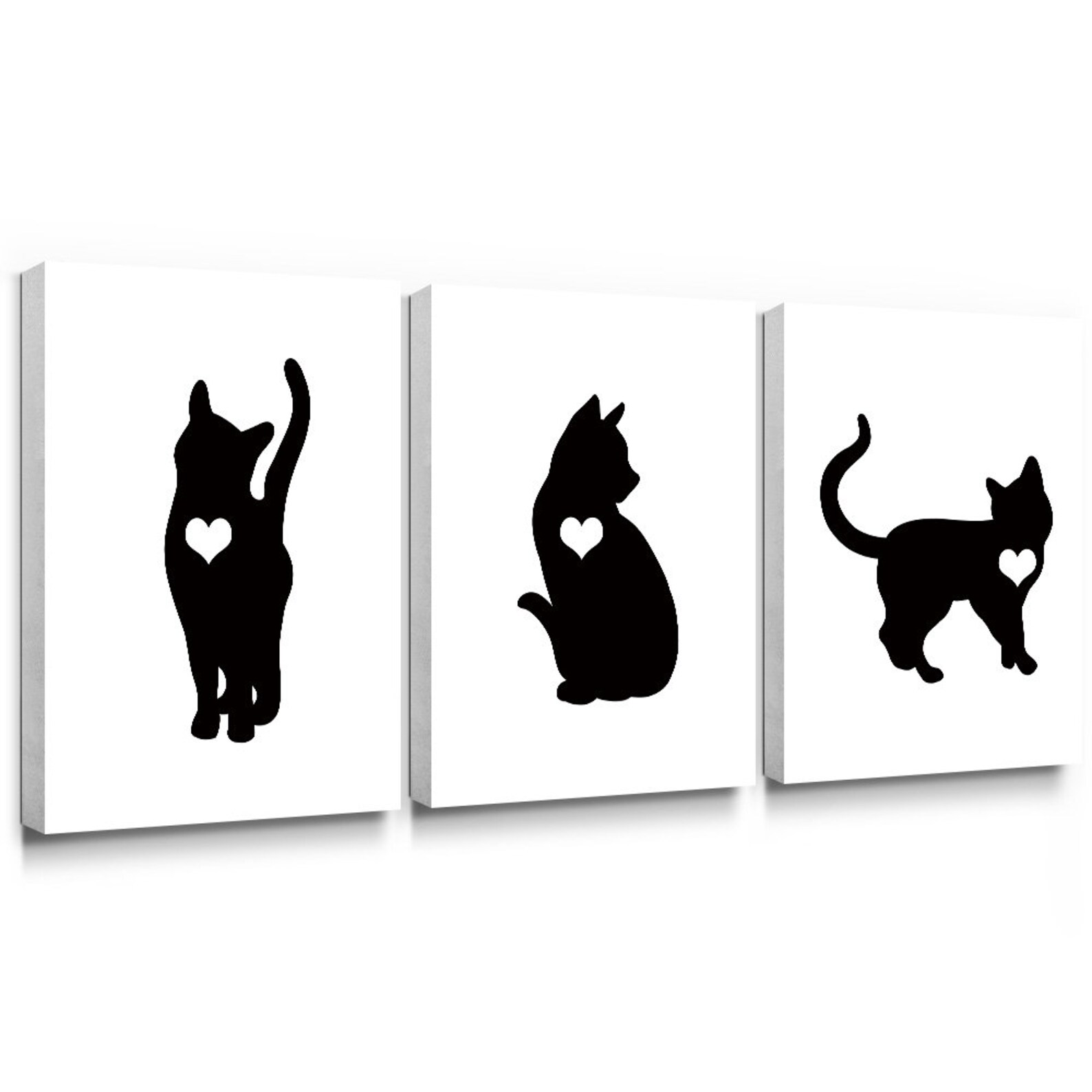 Animal Canvas Wall Art Black Cat Painting Framed Simple Etsy