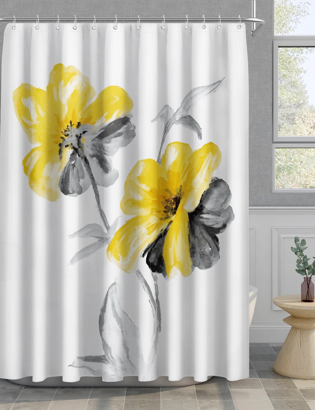 Sumgar Yellow Shower Curtain Gray Shower Curtains for Bathroom Decor ...