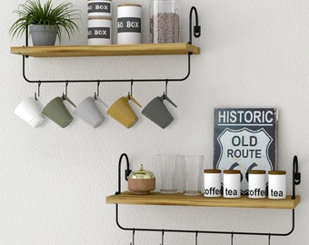 Cream wire metal wall shelf & hanging hooks kitchen bathroom storage home decor 