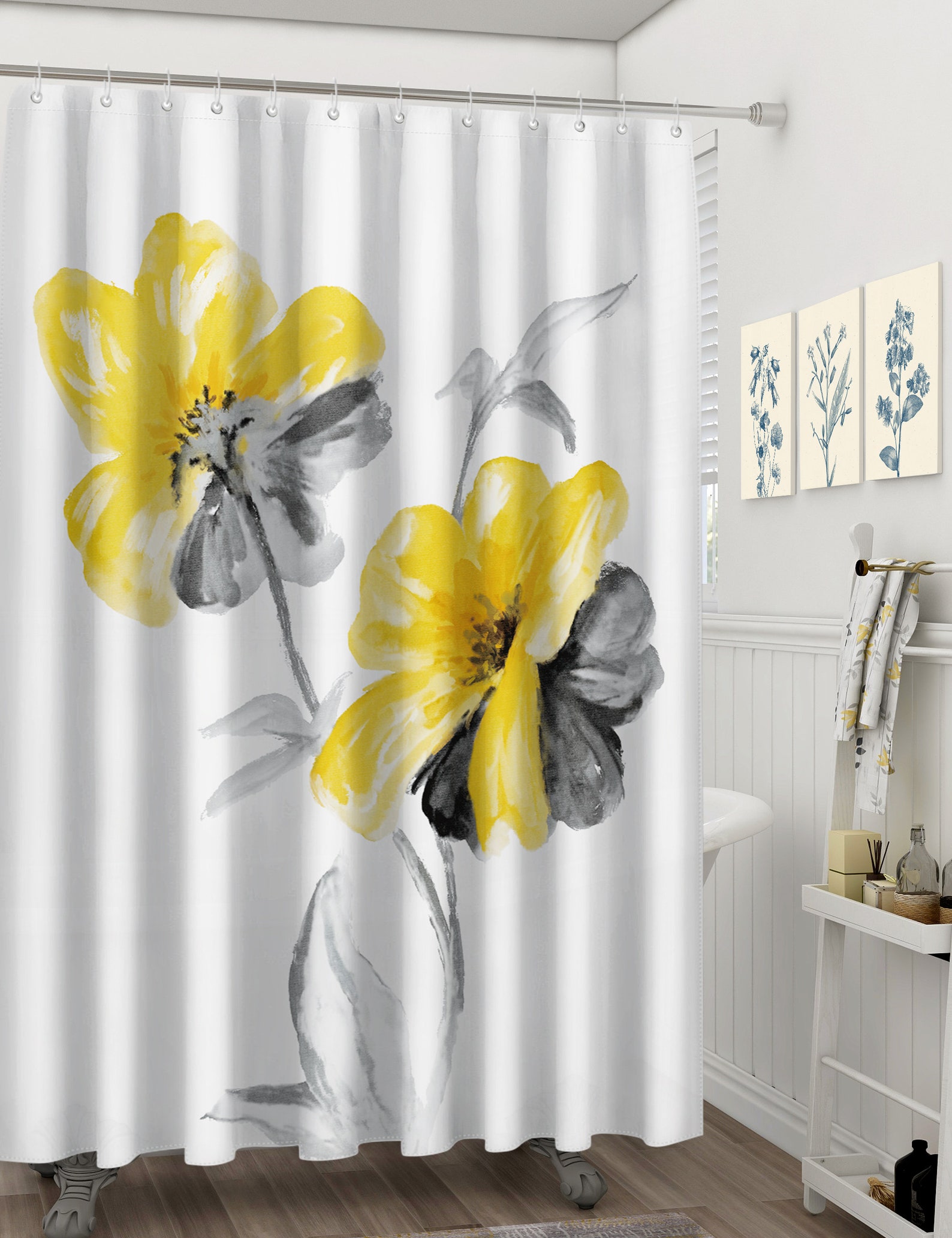 Sumgar Yellow Shower Curtain Gray Shower Curtains for Bathroom Etsy