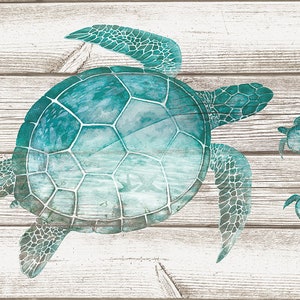 Sumgar Sea Turtle Wall Art Painting, Teal Aqual Ocean Life Print Wall ...