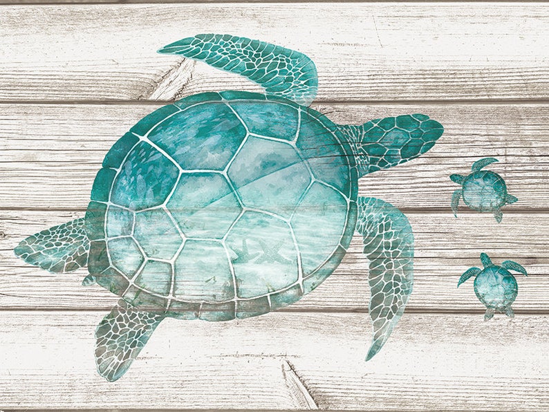 Sumgar Sea Turtle Wall Art Painting Teal Aqual Ocean Life Etsy
