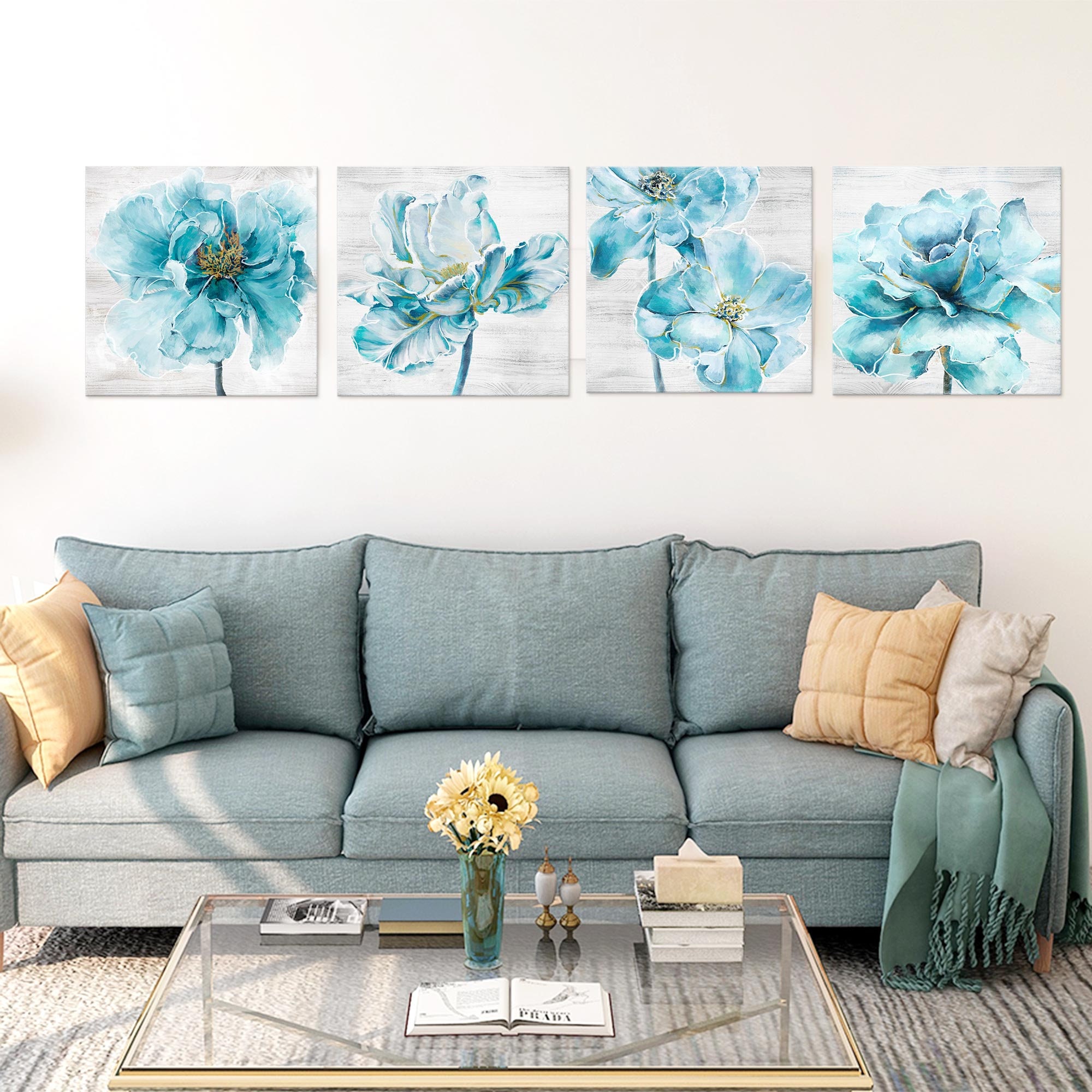 Blau grau Badezimmer Wandkunst gerahmt Aqua weiß Aquarell | Etsy