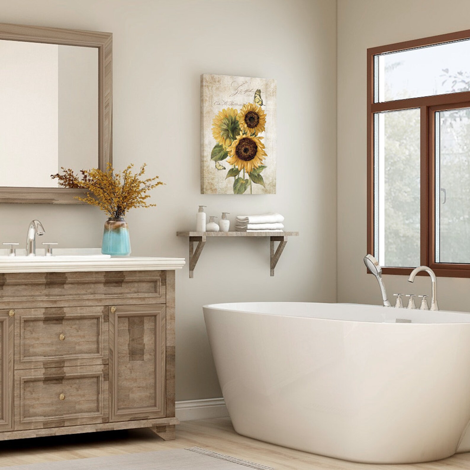 Sunflower Wall Art Yellow Green Bathroom Prints Botanical Etsy