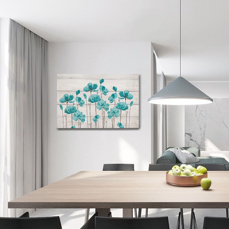 Sumgar Teal Gray Floral Wall Art Aqua Bathroom Prints Etsy