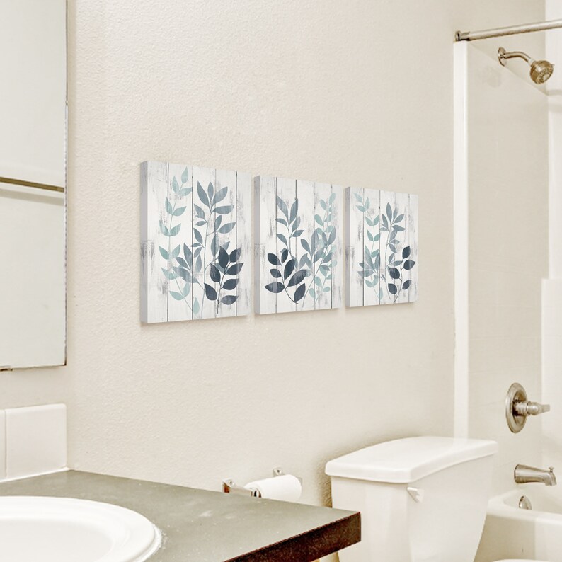 Teal Flower Framed Wall Art Set of 3 Botanical Canvas Etsy