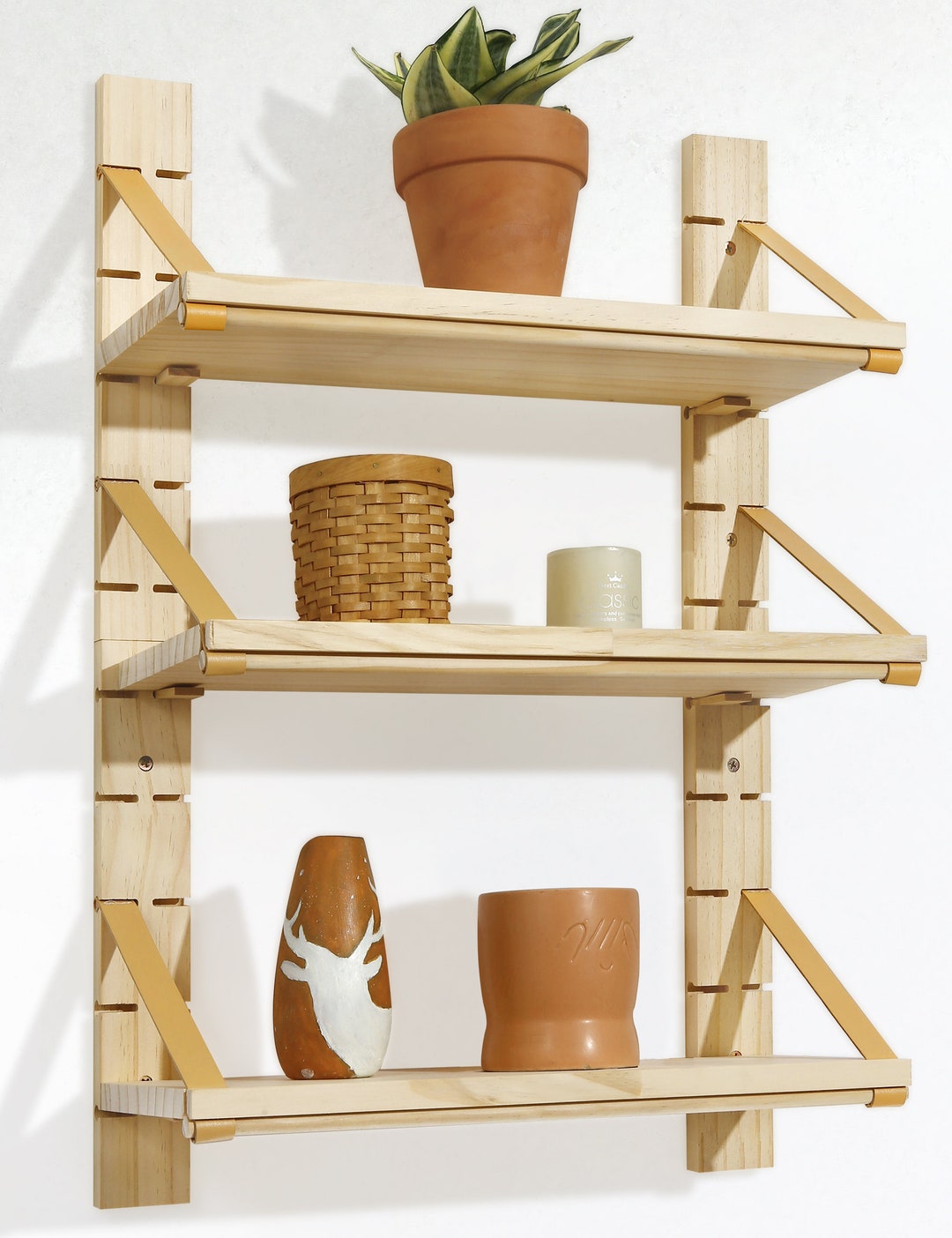 Sumgar Wood Floating Shelves 3 Tier, Adjustable Leather Strap Floating