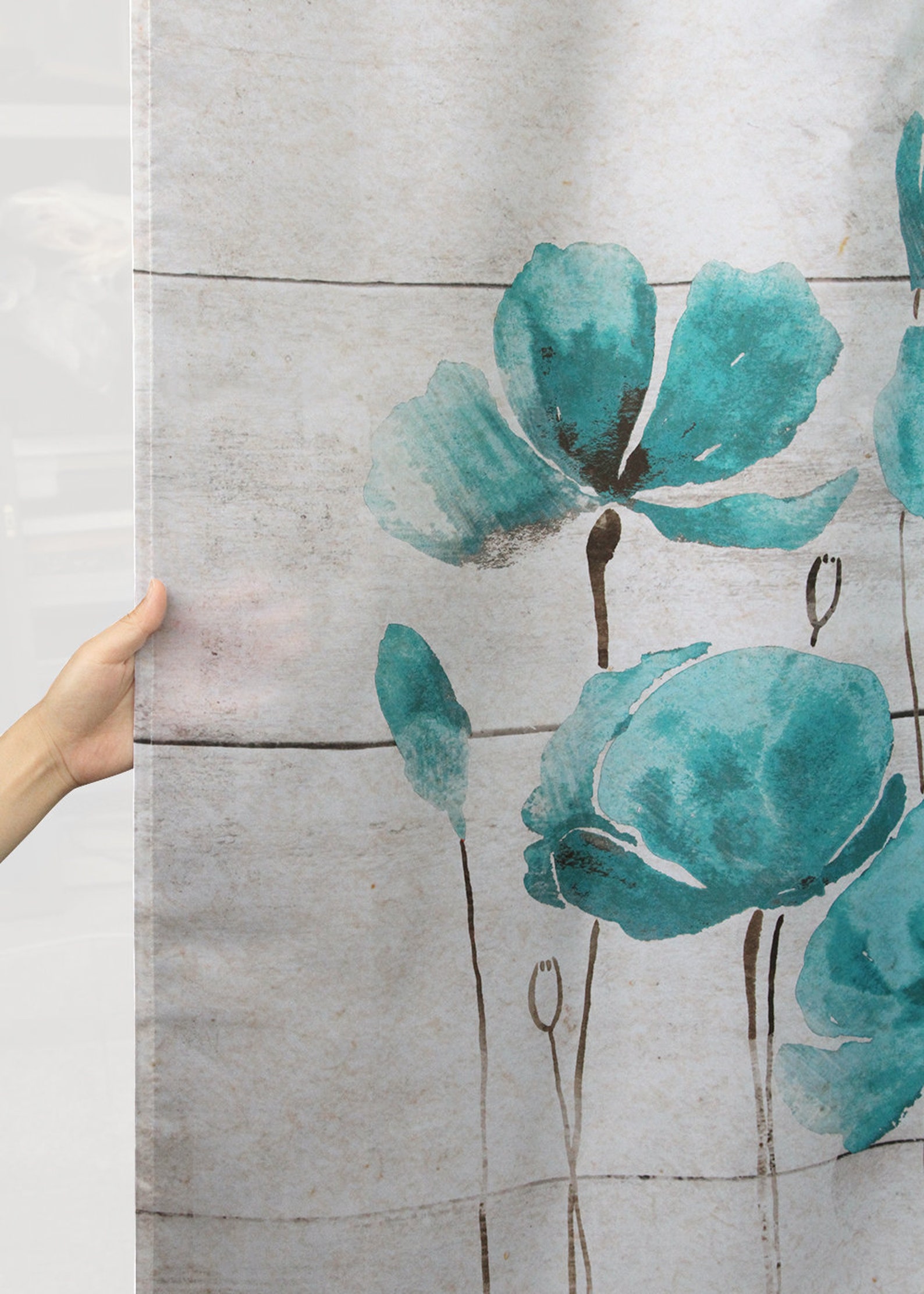 Teal Flower Fabric Shower Curtain Christmas Sping Funny Etsy