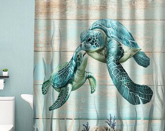 Watercolor Sea Turtle Shower Curtain, Bathroom Aesthetics, Bathroom Decor,  Beachy Decor 