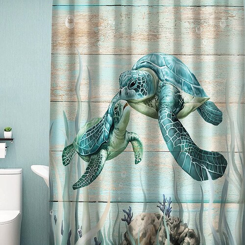 Sivapleso Turtle Fabric Shower Curtain Teal Sea Turtle White Etsy