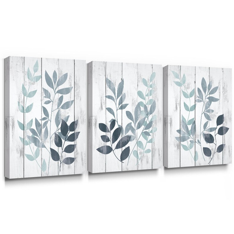 Teal Flower Framed Wall Art Set of 3 Botanical Canvas Etsy