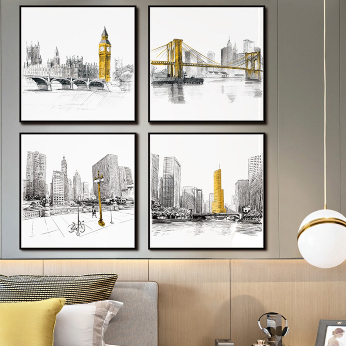 Cityscape Wall Art Canvas Painting Abstract Architecture City Etsy