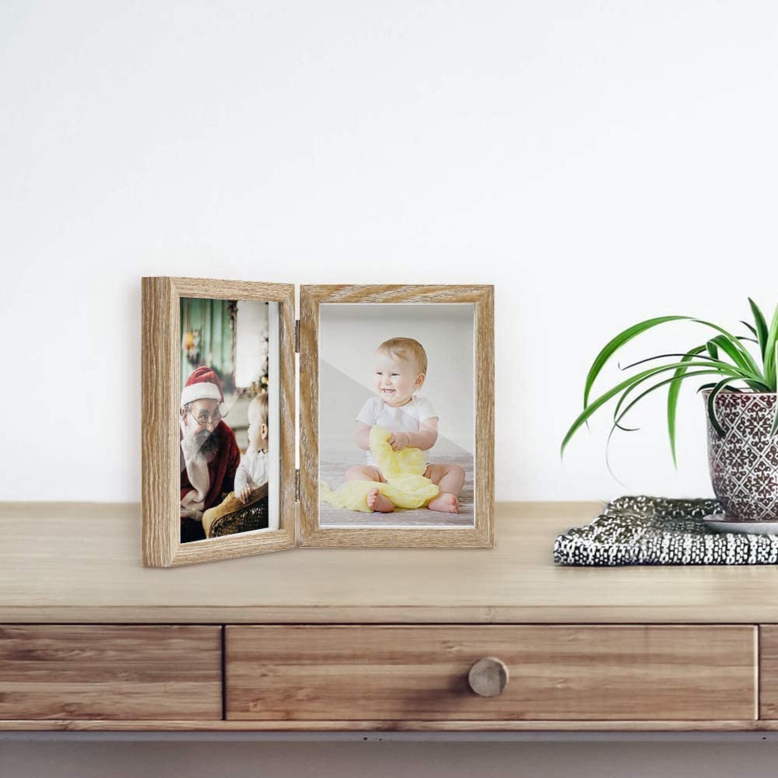 Double Picture Frame 5x7 Light Brown Wooden Hinged Photo Etsy