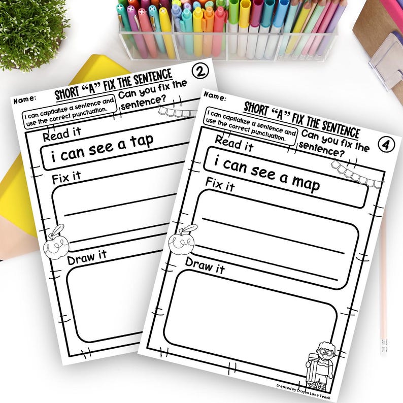 Sentence Writing Practise Worksheets for Kids CVC Words Homeschool ...