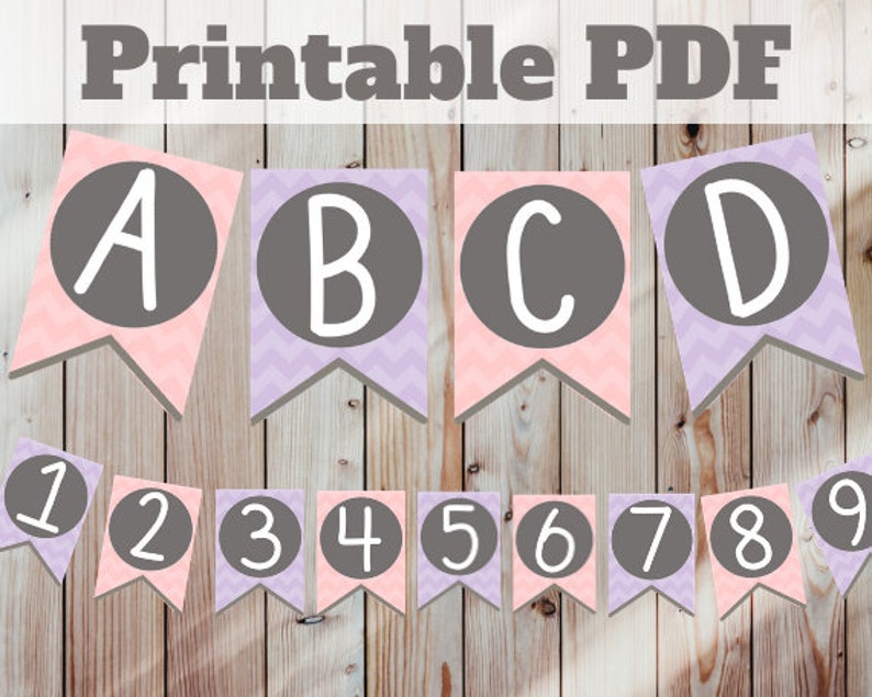 Printable Pastel Alphabet Number Bunting Garland Banner Party Classroom