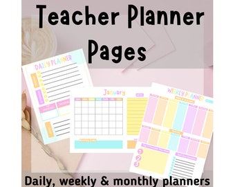 Teacher Planner Pages Daily Weekly Monthly Planners Printables Back to School Planner