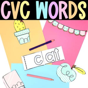 CVC Words Flip Books Phonics Crafts Phonological Awareness Early Reading Skills Homeschool Pre-K Kindergarten Literacy Center Phonemic