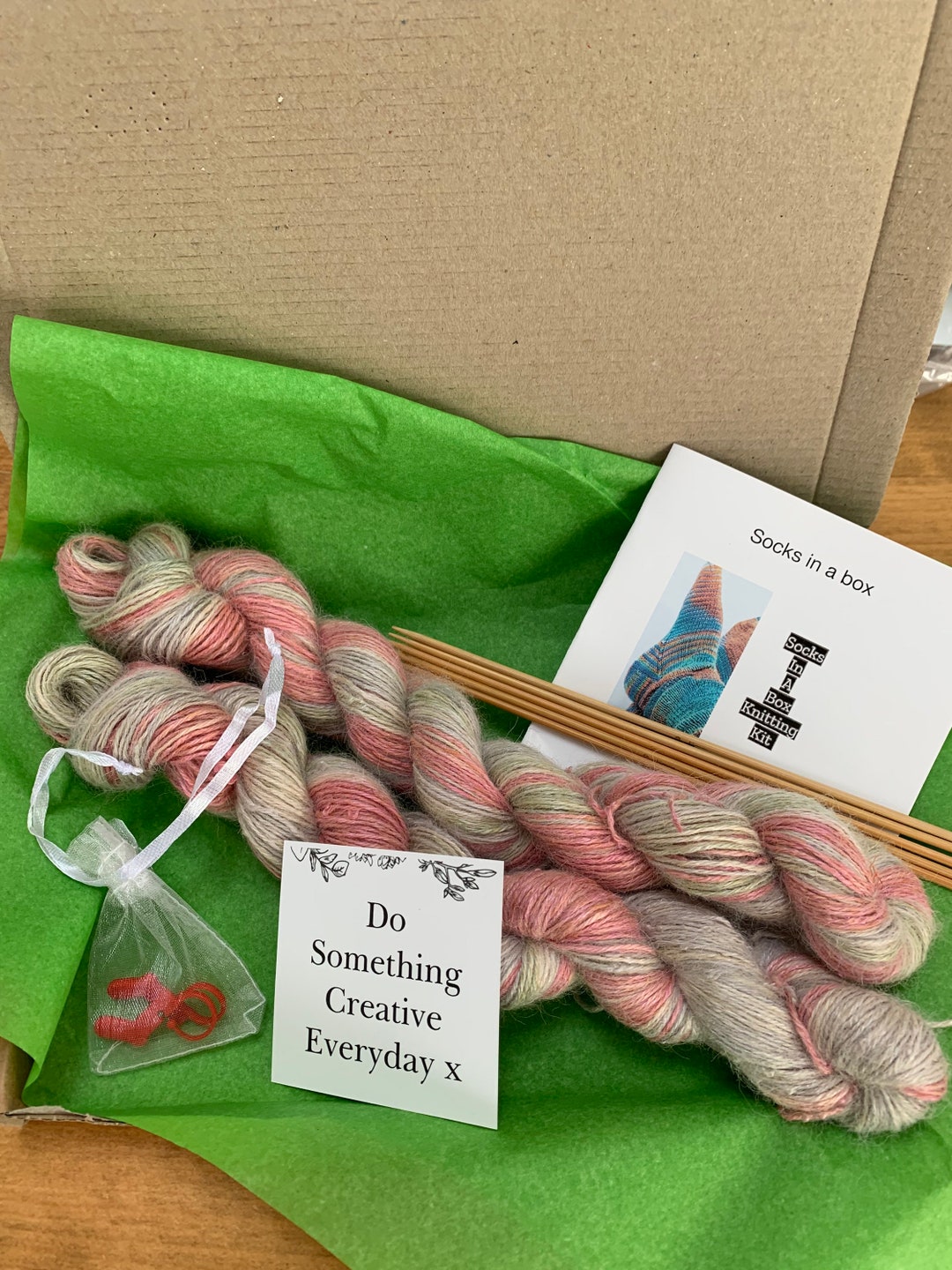 Luxury Socks in a Box Craft Kit, Soft and Fluffy in Subtle Pink Green