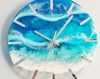 Resin Aqua Ocean Wall Clock, Resin Time Gift, Ocean Wall Clock, Semi Transparent Ocean Clock