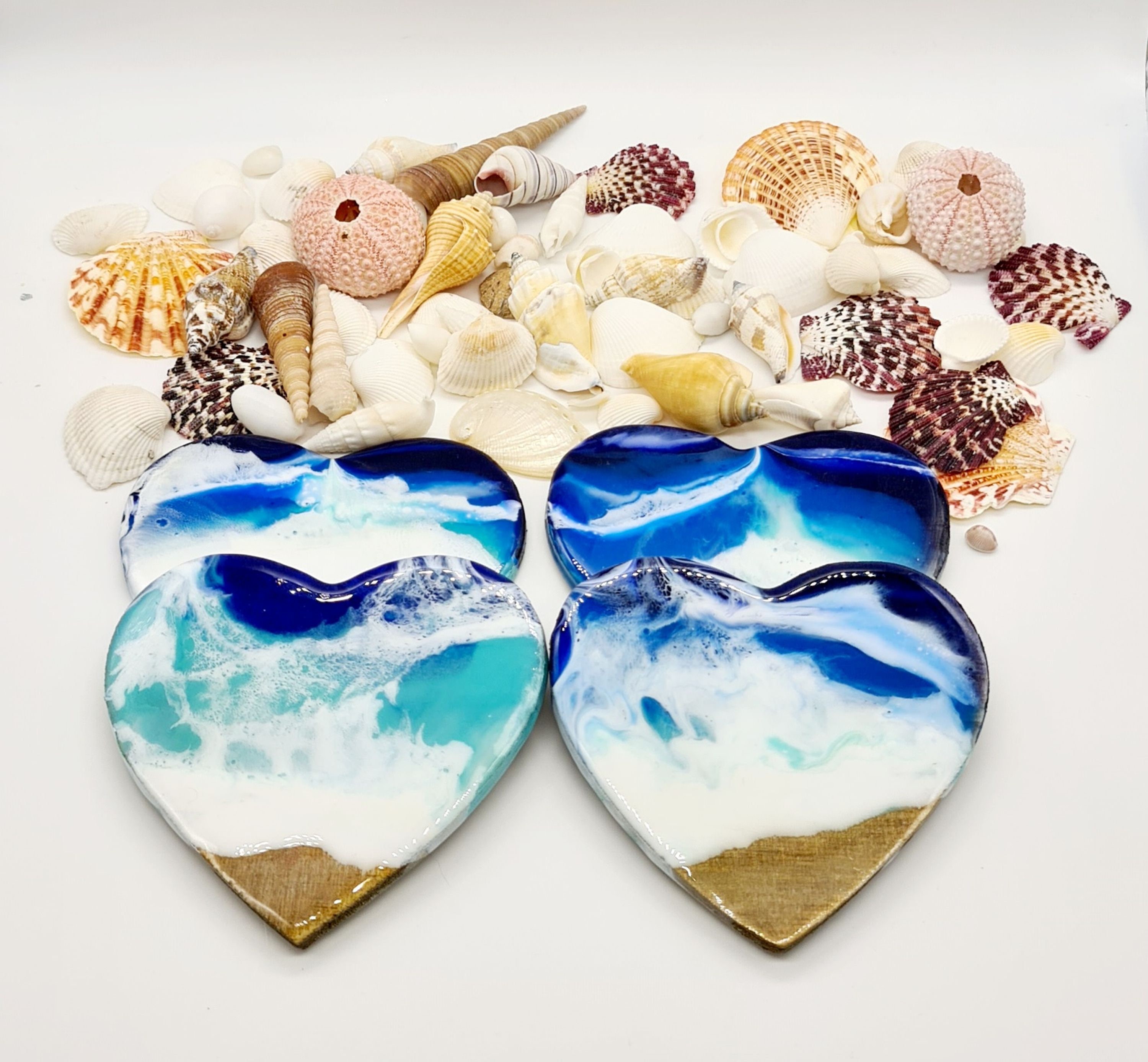 Ocean Themed Coasters Ocean Gift Tableware Gift Resin Heart Etsy