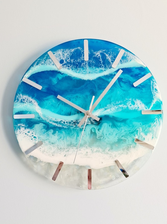 Aqua Resin Ocean Wall Clock, Coastal Home Decor