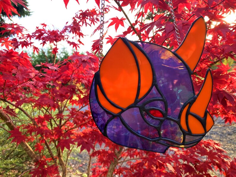 Stained Glass | Nature | Purple & Orange Bat Head Suncatcher