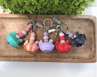 Beaded 3D printed "hen on nest" key chain vintage inspired