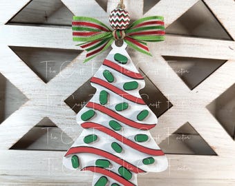 Hand Painted Wooden Tree Cake Christmas Ornament: Laser Cut Gift Tag