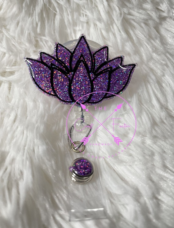 Lotus Flower Badge Reel, Lotus Badge Reel, Purple Lotus Badge Reel
